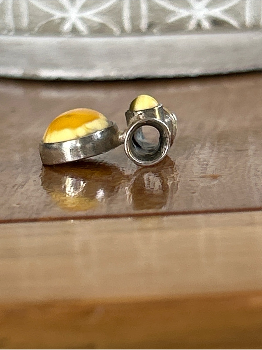Vintage Handcrafted Sterling Silver Pendant with Butterscotch Amber Cabochons - Picture 6 of 7